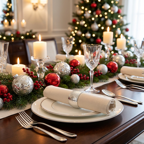Set of four gold or silver metal dinner napkin rings for holiday decor, featuring elegant accents from The Finishing Touch Decor.