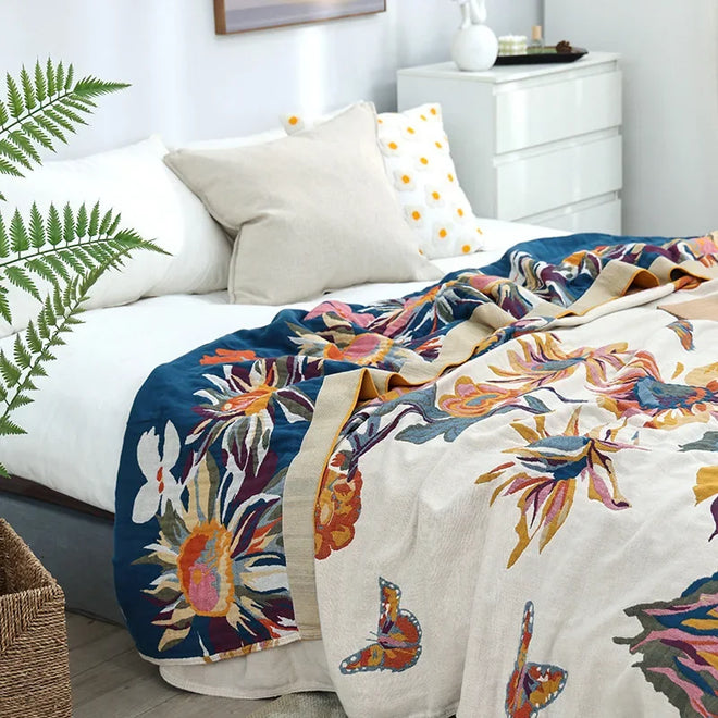 Boho Colorful Pattern Cotton Multi-layer Gauze Blanket - The Finishing Touch Decor