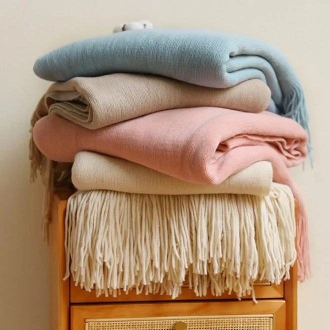 Faux-Cashmere Lightweight Fringed Throw Blanket - The Finishing Touch Decor