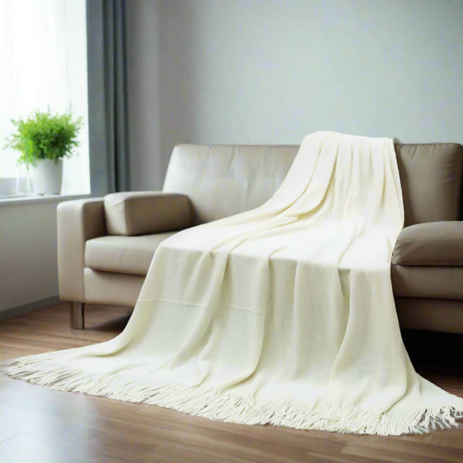Faux-Cashmere Lightweight Fringed Throw Blanket - The Finishing Touch Decor