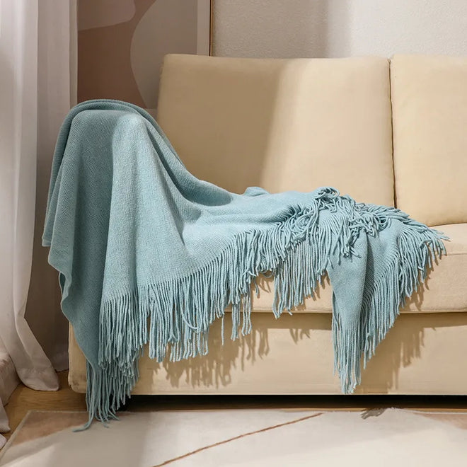 Faux-Cashmere Lightweight Fringed Throw Blanket - The Finishing Touch Decor