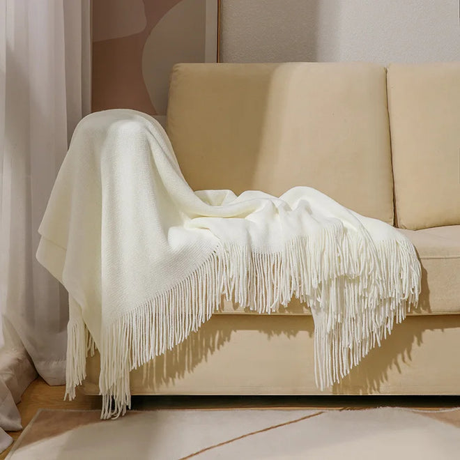 Faux-Cashmere Lightweight Fringed Throw Blanket - The Finishing Touch Decor