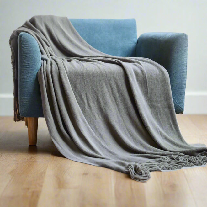 Faux-Cashmere Lightweight Fringed Throw Blanket - The Finishing Touch Decor