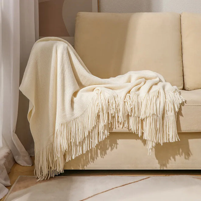 Faux-Cashmere Lightweight Fringed Throw Blanket - The Finishing Touch Decor