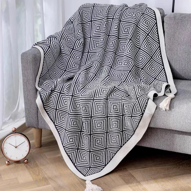 Tasseled Nordic Style Geometric Print Sofa Throw Blanket - The Finishing Touch Decor