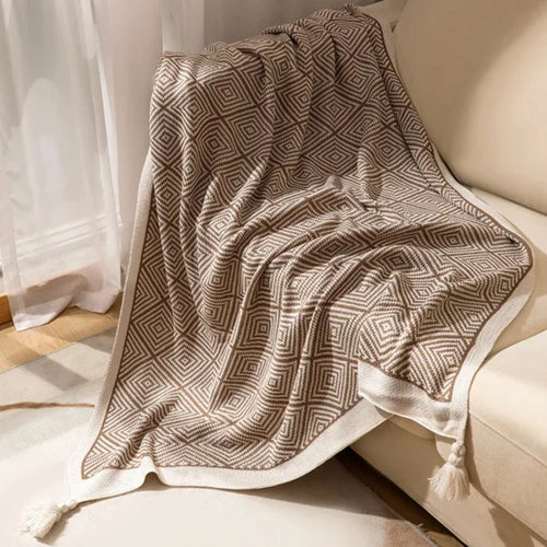 Tasseled Nordic Style Geometric Print Sofa Throw Blanket - The Finishing Touch Decor