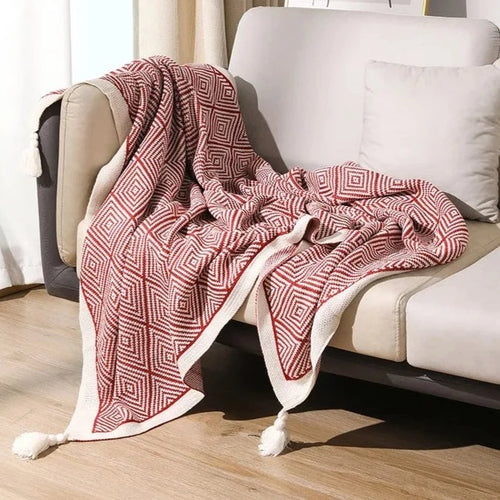Tasseled Nordic Style Geometric Print Sofa Throw Blanket - The Finishing Touch Decor
