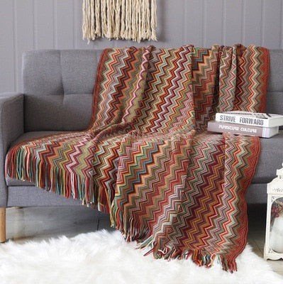 Lightweight Aztec Ethnic Pattern Geometric Plaid Tapestry Throw Boho Blanket - The Finishing Touch Decor
