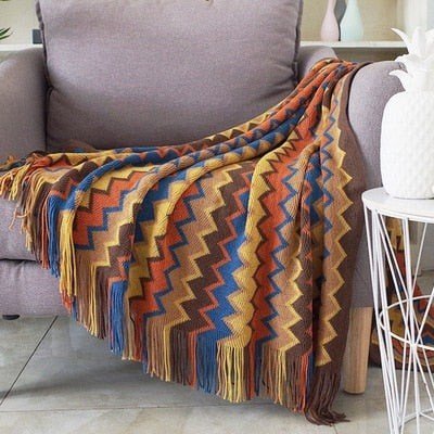 Lightweight Aztec Ethnic Pattern Geometric Plaid Tapestry Throw Boho Blanket - The Finishing Touch Decor
