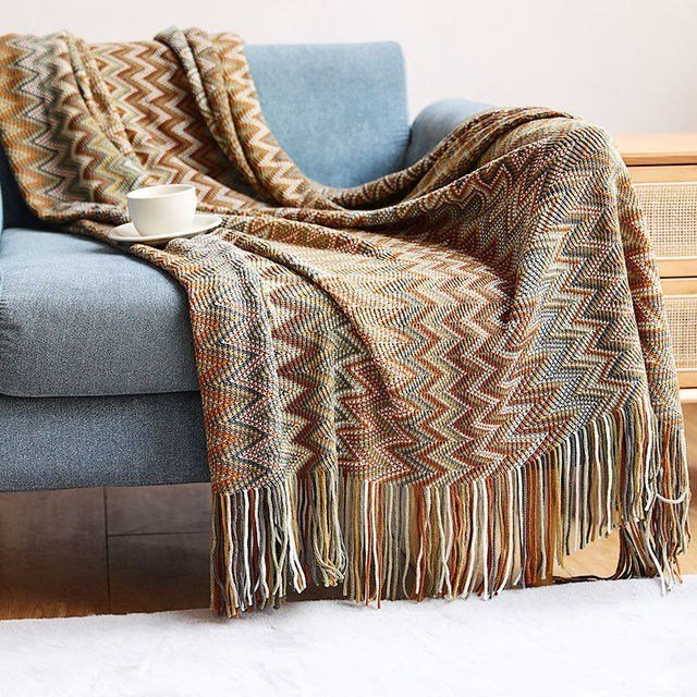 Lightweight Aztec Ethnic Pattern Geometric Plaid Tapestry Throw Boho Blanket - The Finishing Touch Decor