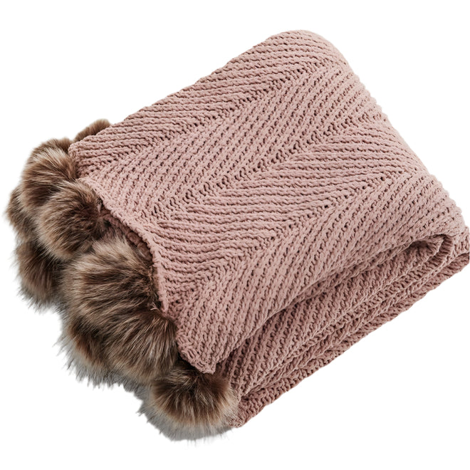 Chunky Knit Faux Fur Pompom Chenille Throw Blanket - The Finishing Touch Decor