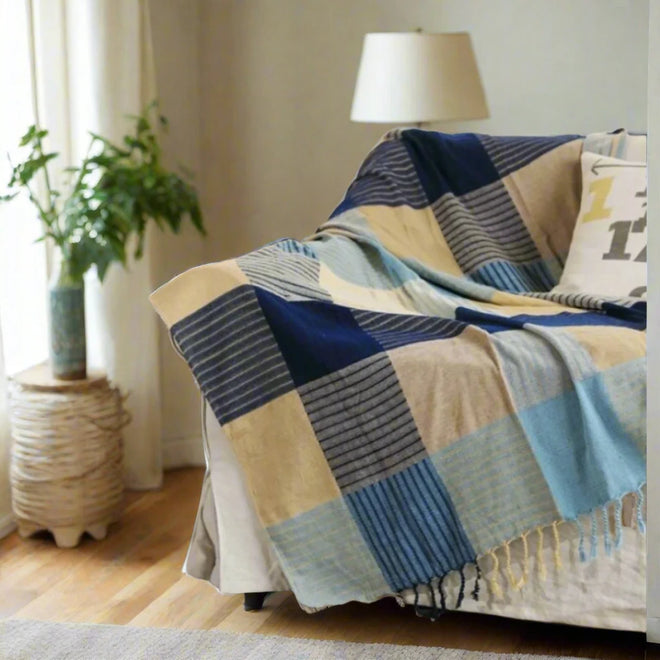 Patchwork Plaid Boho Throw Bedspread Blanket - The Finishing Touch Decor