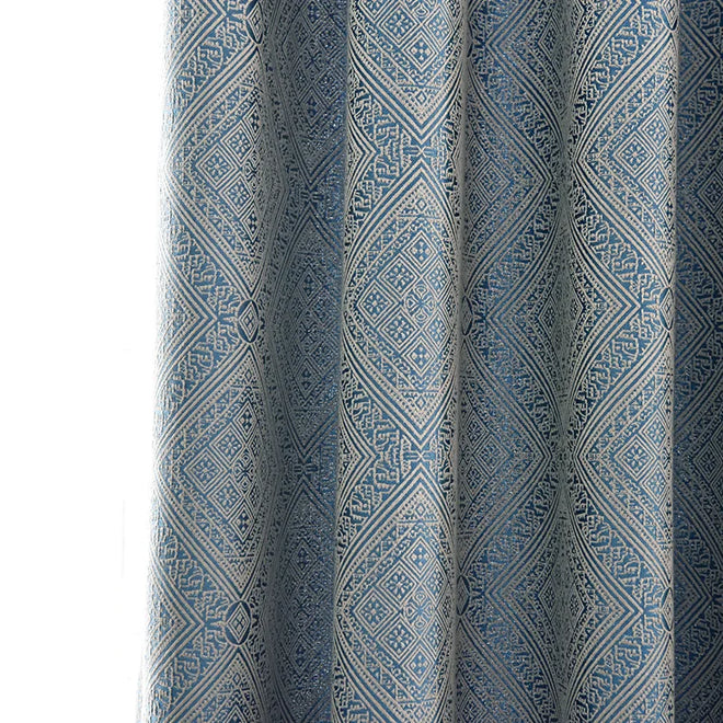 French Blue Luxury Jacquard Heavy Textured Curtains - The Finishing Touch Decor