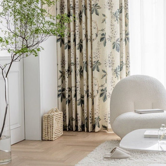 Garden Print Blackout Heavy Fabric Cotton Linen Curtains - The Finishing Touch Decor