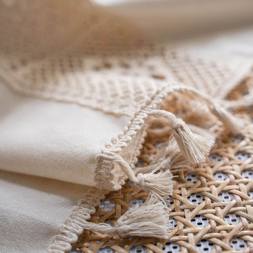 Crocheted Sheer Cream Cotton Boho Tasseled Curtains - The Finishing Touch Decor