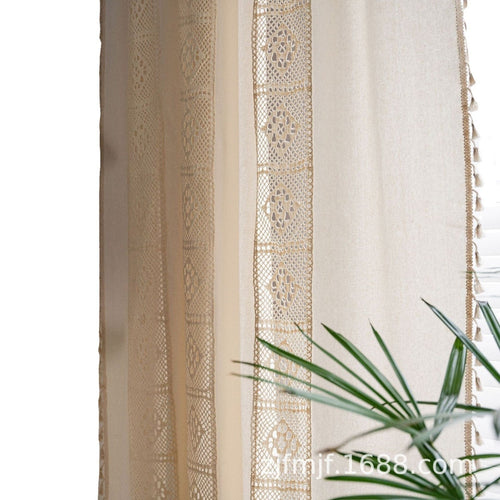 Crocheted Sheer Cream Cotton Boho Tasseled Curtains - The Finishing Touch Decor