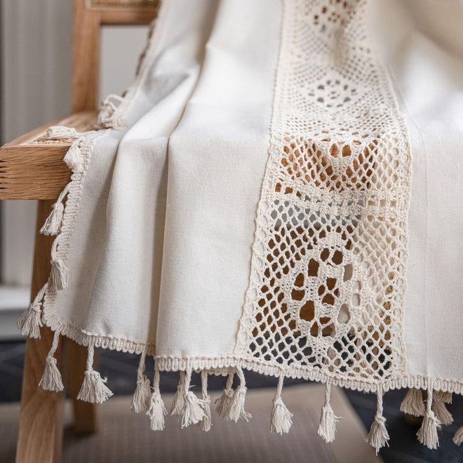 Crocheted Sheer Cream Cotton Boho Tasseled Curtains - The Finishing Touch Decor