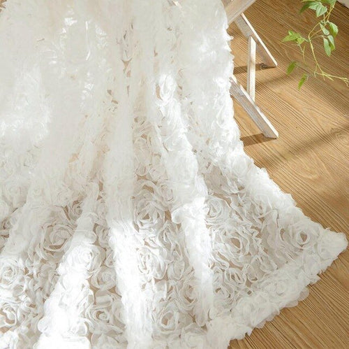 Rose Adorned Voile Sheer White Window Curtains - The Finishing Touch Decor