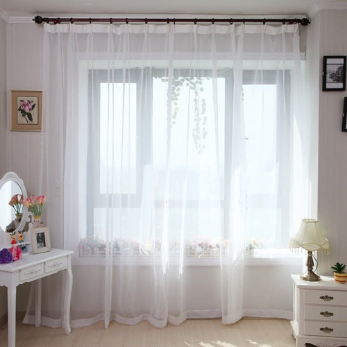 Rose Adorned Voile Sheer White Window Curtains - The Finishing Touch Decor