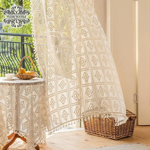 Crochet Hollow Sheer Linen Cottage Curtains - The Finishing Touch Decor