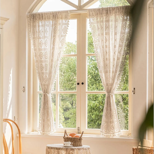 Crochet Hollow Sheer Linen Cottage Curtains - The Finishing Touch Decor