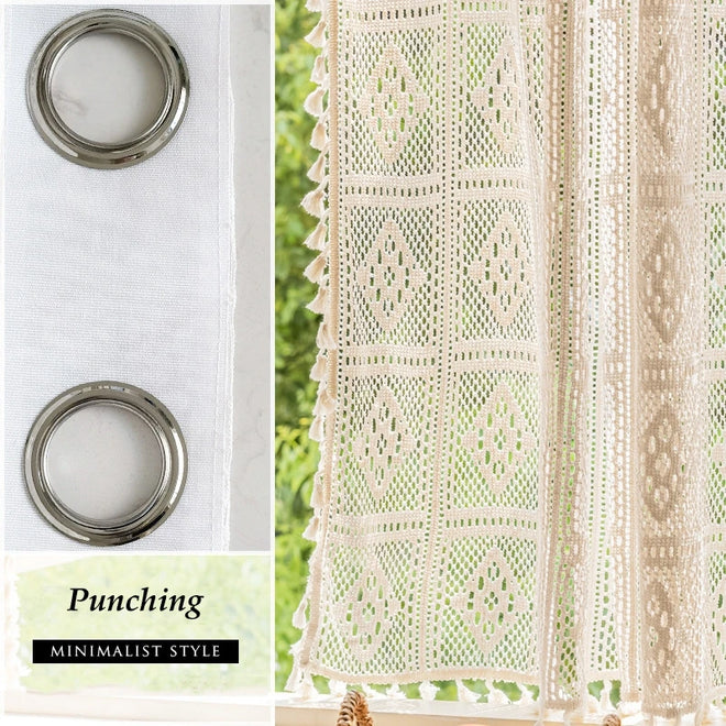 Crochet Hollow Sheer Linen Cottage Curtains - The Finishing Touch Decor