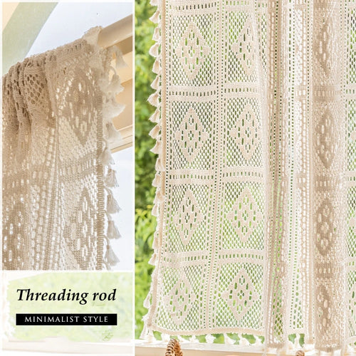 Crochet Hollow Sheer Linen Cottage Curtains - The Finishing Touch Decor
