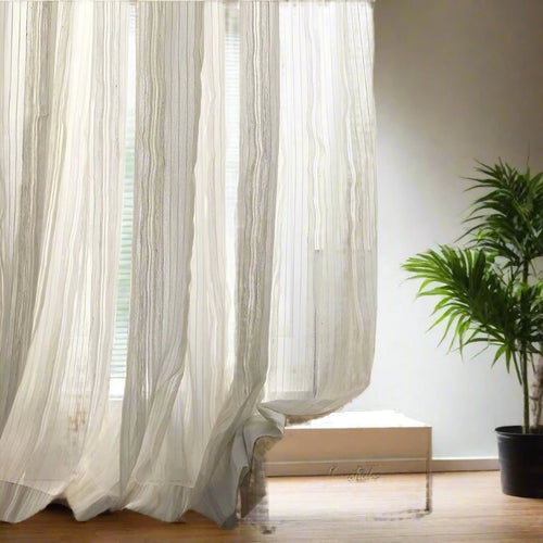Flowing Sheer White Hemp Cotton Linen Striped Curtains - The Finishing Touch Decor