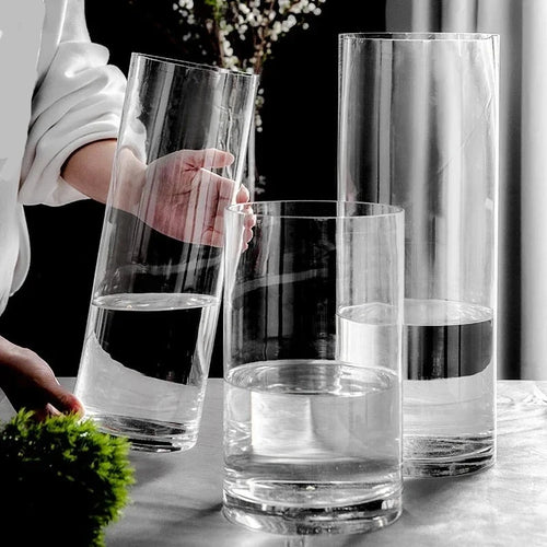 Classic Clear Glass Minimalist Wide Mouth Pillar Vases - The Finishing Touch Decor