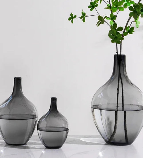 Smoke Clear Glass Japanese Style Big Belly Vases - The Finishing Touch Decor