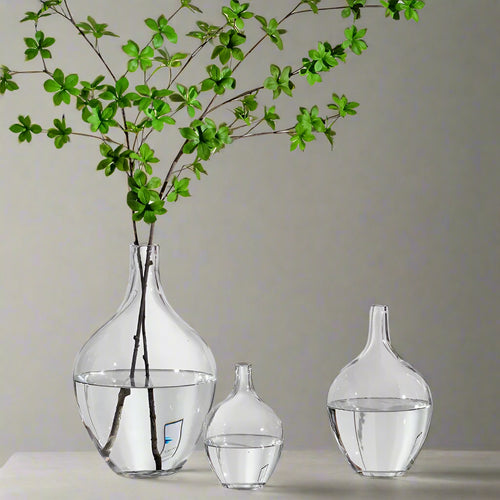 Smoke Clear Glass Japanese Style Big Belly Vases - The Finishing Touch Decor