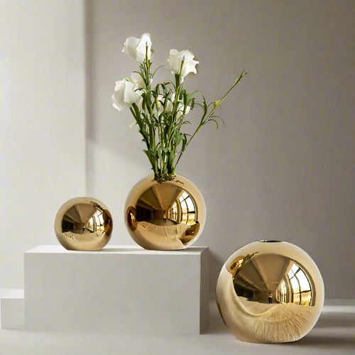 Gold Ball Minimalist Ceramic & Porcelain Color Round Vases - The Finishing Touch Decor