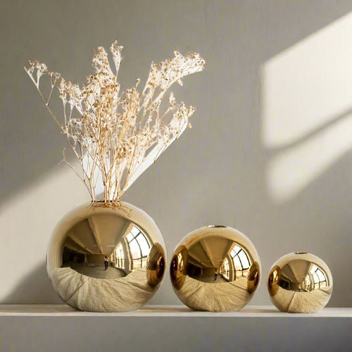 Gold Ball Minimalist Ceramic & Porcelain Color Round Vases - The Finishing Touch Decor
