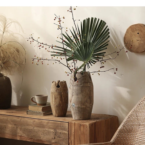 Raw Carved Paulownia Wood Irregular Edge Vase - The Finishing Touch Decor