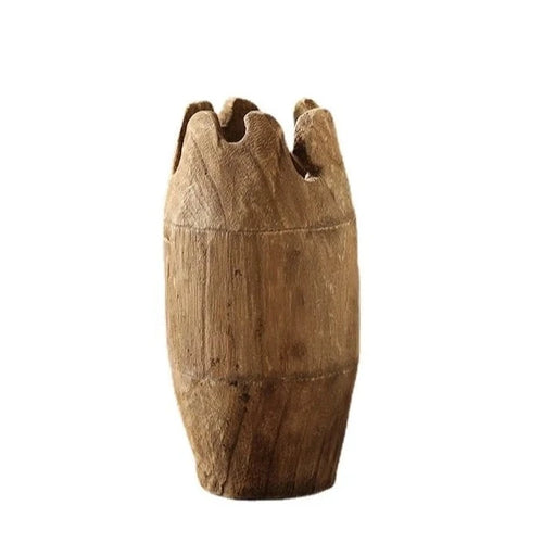Raw Carved Paulownia Wood Irregular Edge Vase - The Finishing Touch Decor