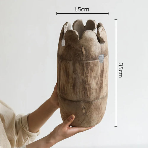 Raw Carved Paulownia Wood Irregular Edge Vase - The Finishing Touch Decor