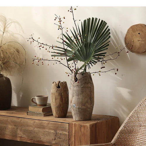 Raw Carved Paulownia Wood Irregular Edge Vase - The Finishing Touch Decor