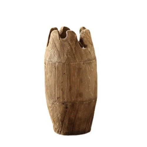 Raw Carved Paulownia Wood Irregular Edge Vase - The Finishing Touch Decor