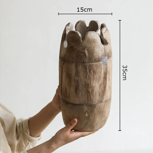 Raw Carved Paulownia Wood Irregular Edge Vase - The Finishing Touch Decor