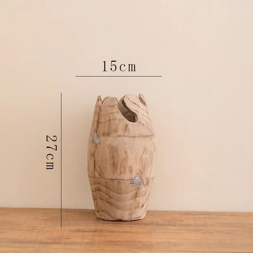 Raw Carved Paulownia Wood Irregular Edge Vase - The Finishing Touch Decor
