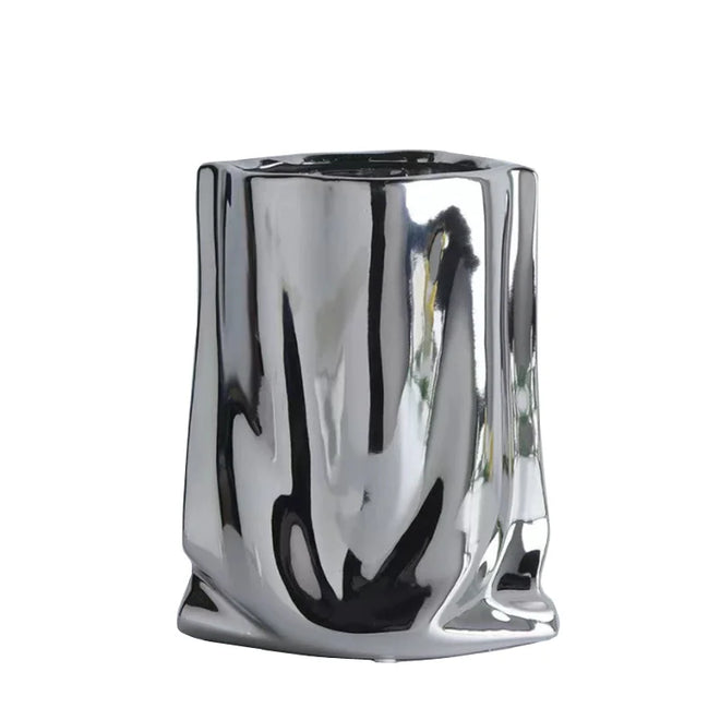 Silver Ruffled Ceramic Porcelain Flower Vase - The Finishing Touch Decor