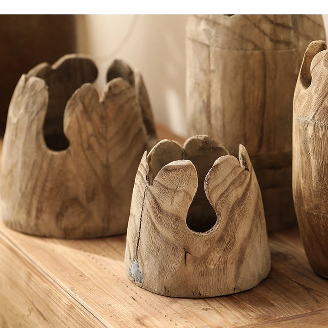 Creative Raw Brown Paulownia Wood Irregular Vases - The Finishing Touch Decor