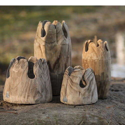 Creative Raw Brown Paulownia Wood Irregular Vases - The Finishing Touch Decor