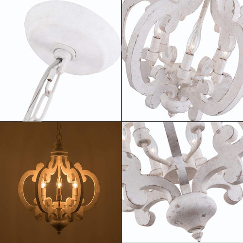 French Cottage Distressed White Wood Chandelier Lighting - The Finishing Touch Decor