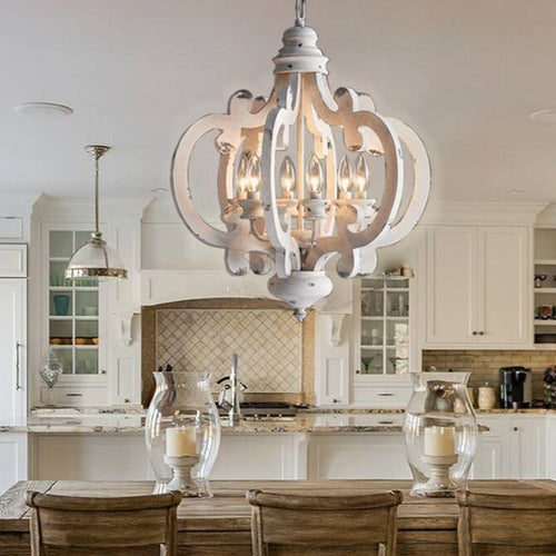 French Cottage Distressed White Wood Chandelier Lighting - The Finishing Touch Decor