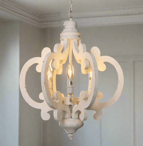French Cottage Distressed White Wood Chandelier Lighting - The Finishing Touch Decor