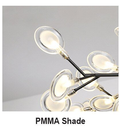 Golden Branch Glass Lollipop Chandelier Lighting with frosted glass shades and 45 warm white bulbs, by The Finishing Touch Decor.