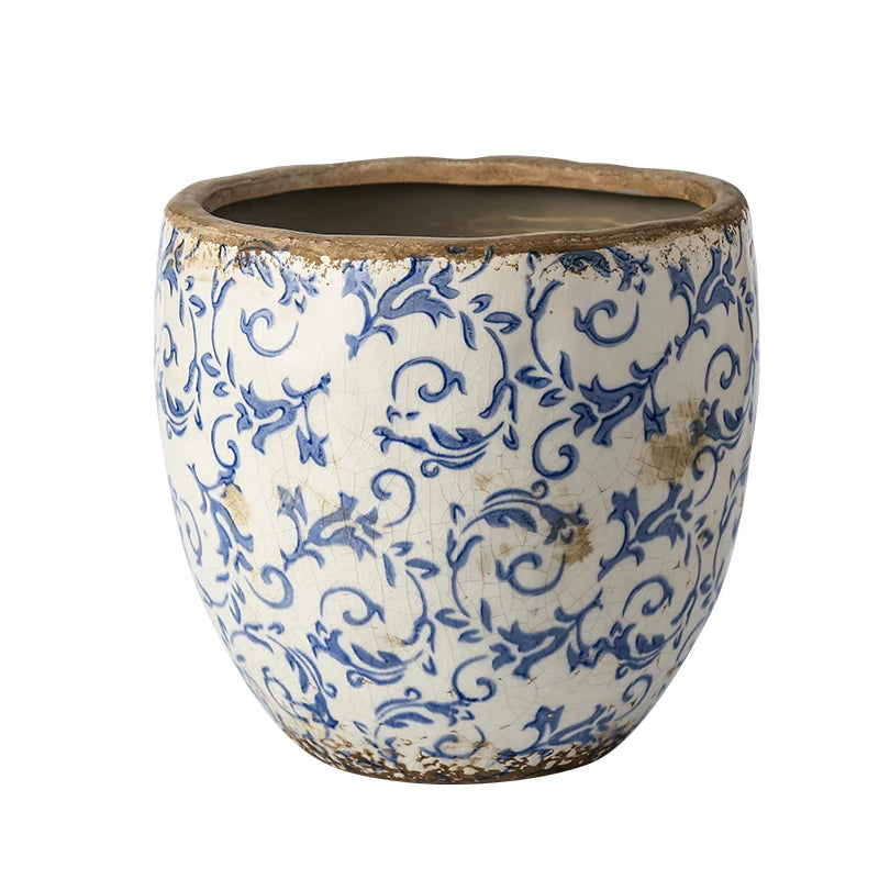 Chinese Antique Blue & White Pastoral Design Pottery Planter