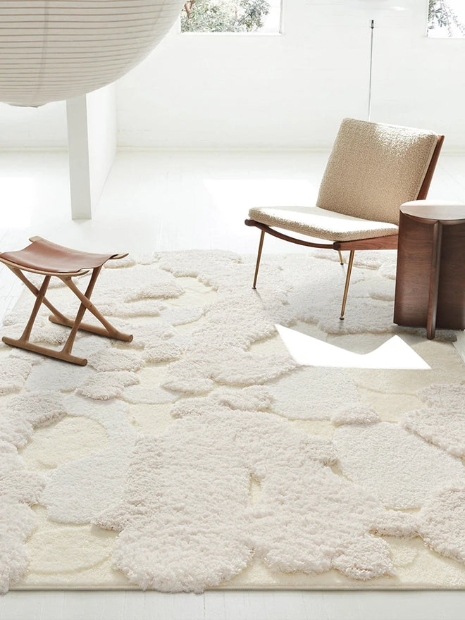 Fluffy Beige White Nordic Textured Thick Carpet - The Finishing Touch Decor