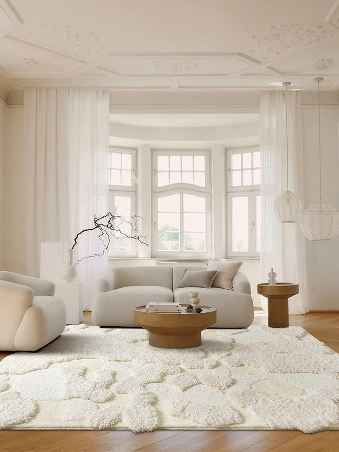 Fluffy Beige White Nordic Textured Thick Carpet - The Finishing Touch Decor